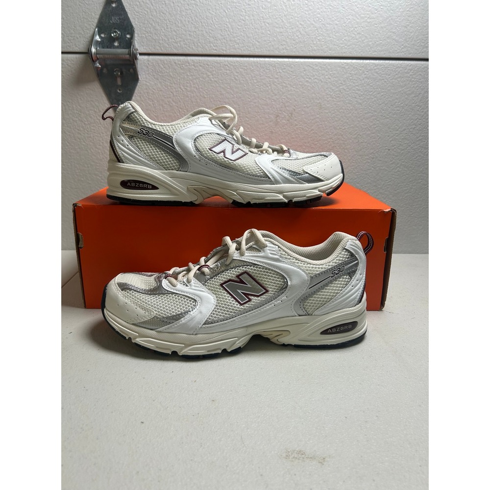 New Balance 530 White Silver Burgundy Mens 9.5 #3117